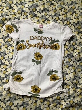 Pony Tails Daddy's Sunshine Sunflower Short Sleeve Tee - White